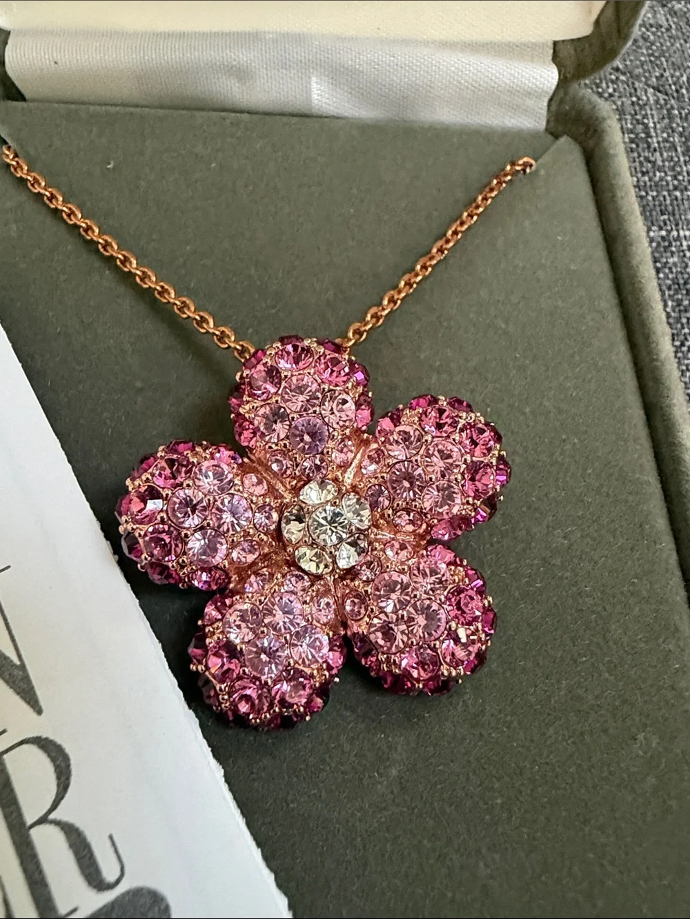 Nolan Miller Rose-Gold Chain with Pink Crystal Flower Pendant